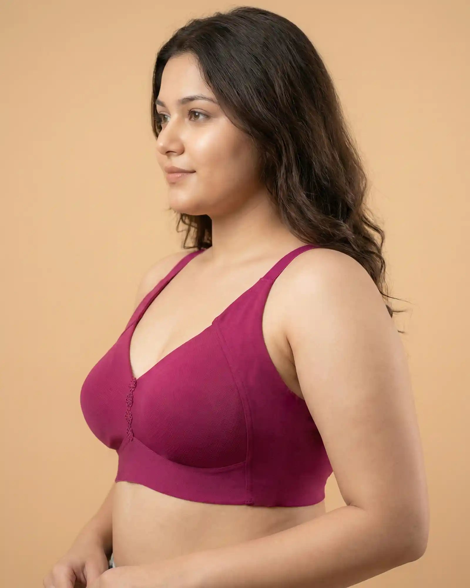 Intimist Cotton Non-Padded Plus-Size Minimiser M-Frame Bonded Bra (9303)(Wine)