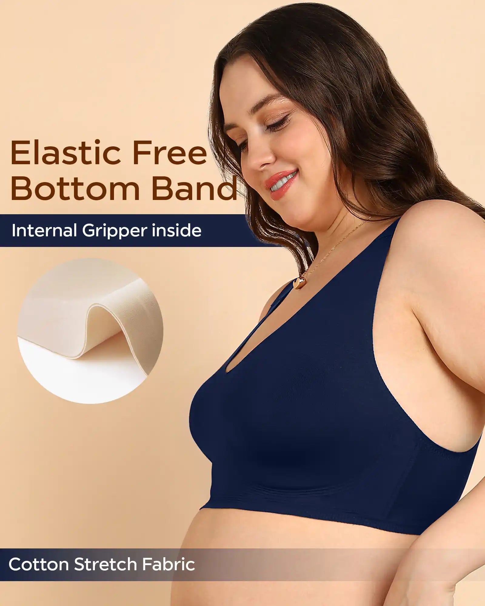 Intimist Bonded Breathable Cotton Plus-Size Full-Coverage Bra with Hidden Concealer (915-Navy)