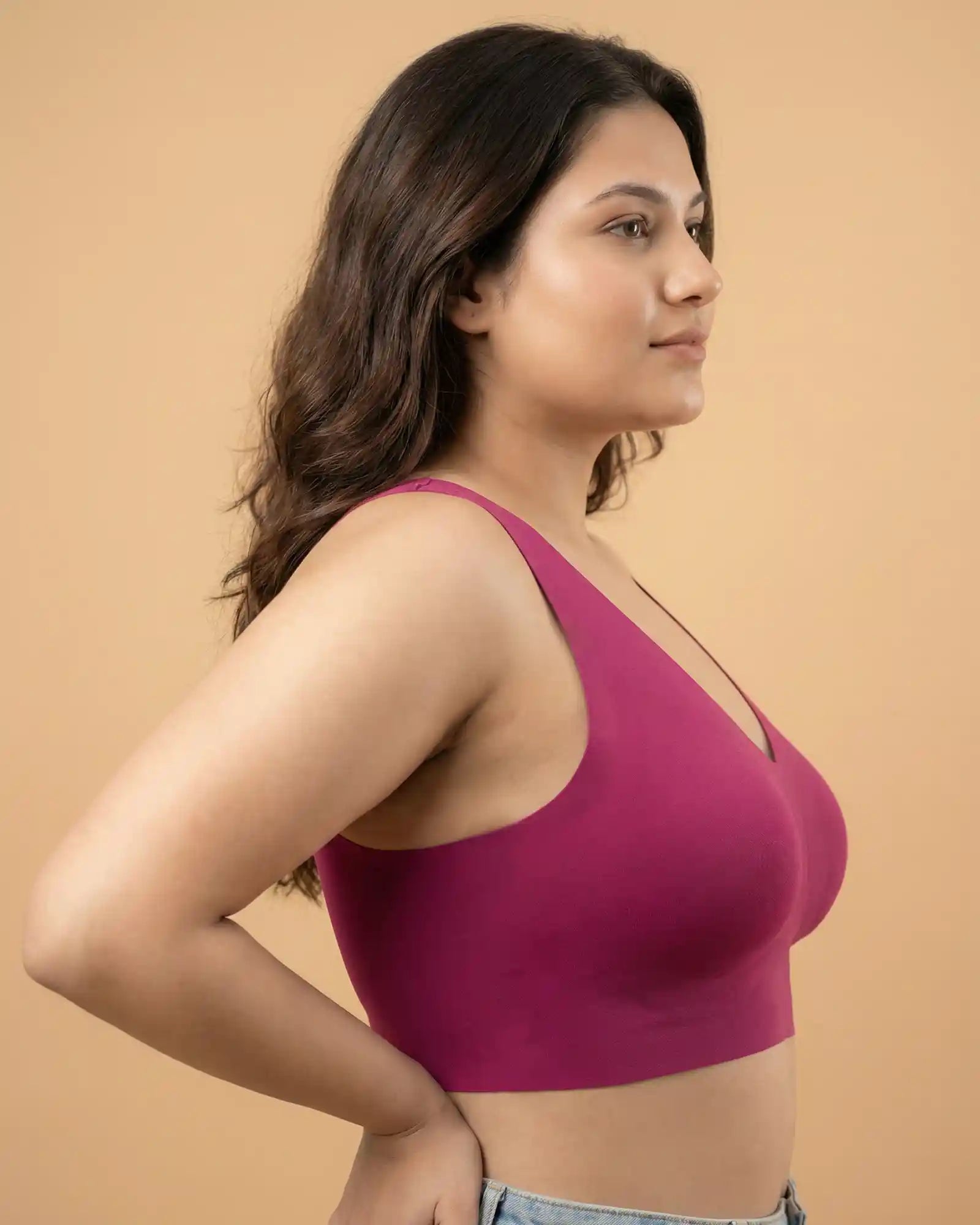 Intimist Cotton Non-Padded Plus-Size Bonded Bra with Hidden Concealer (915-Wine)