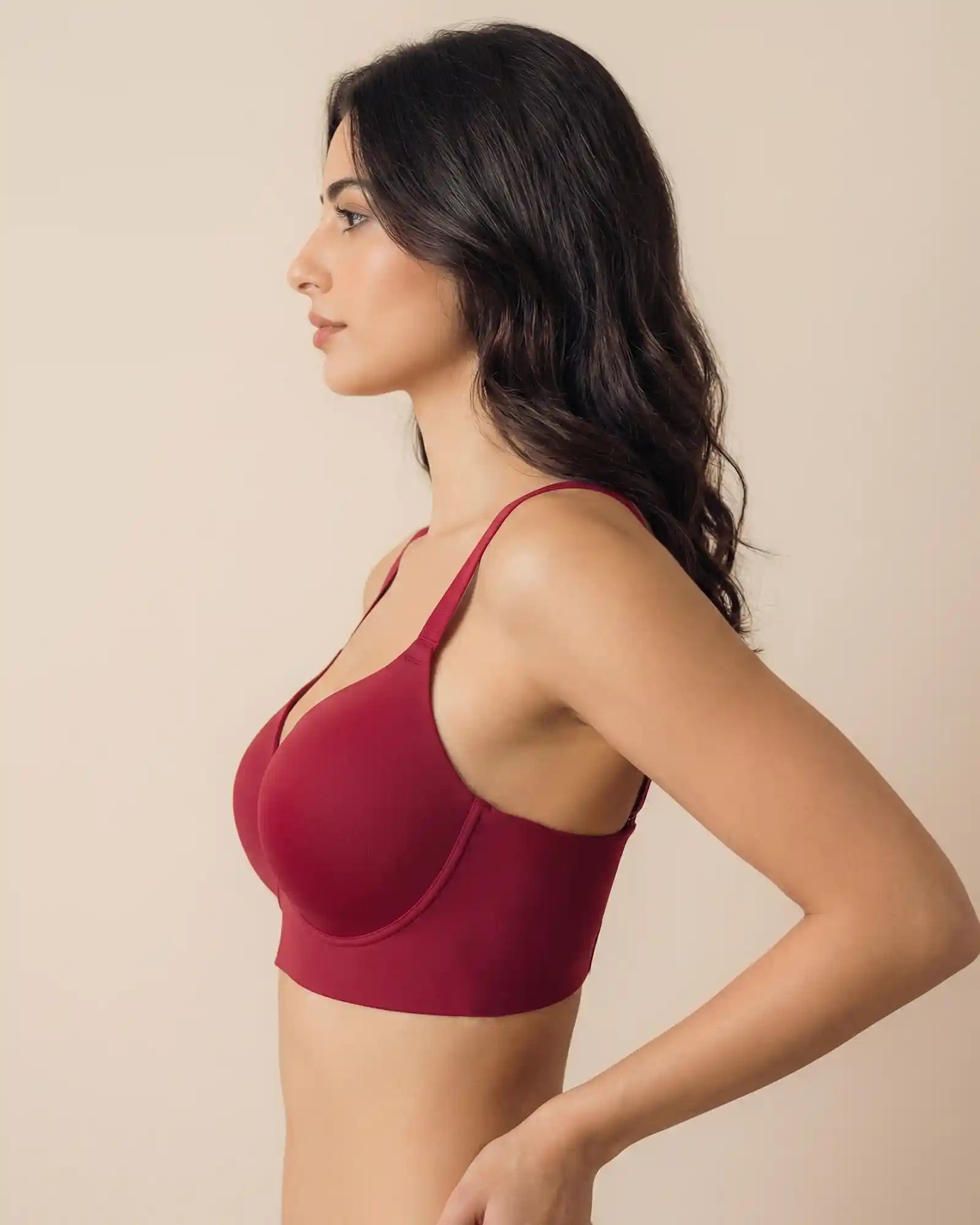 Intimist Everyday Lightly Padded Non-Wired Polyamide Bonded Bra (95991 Maroon)