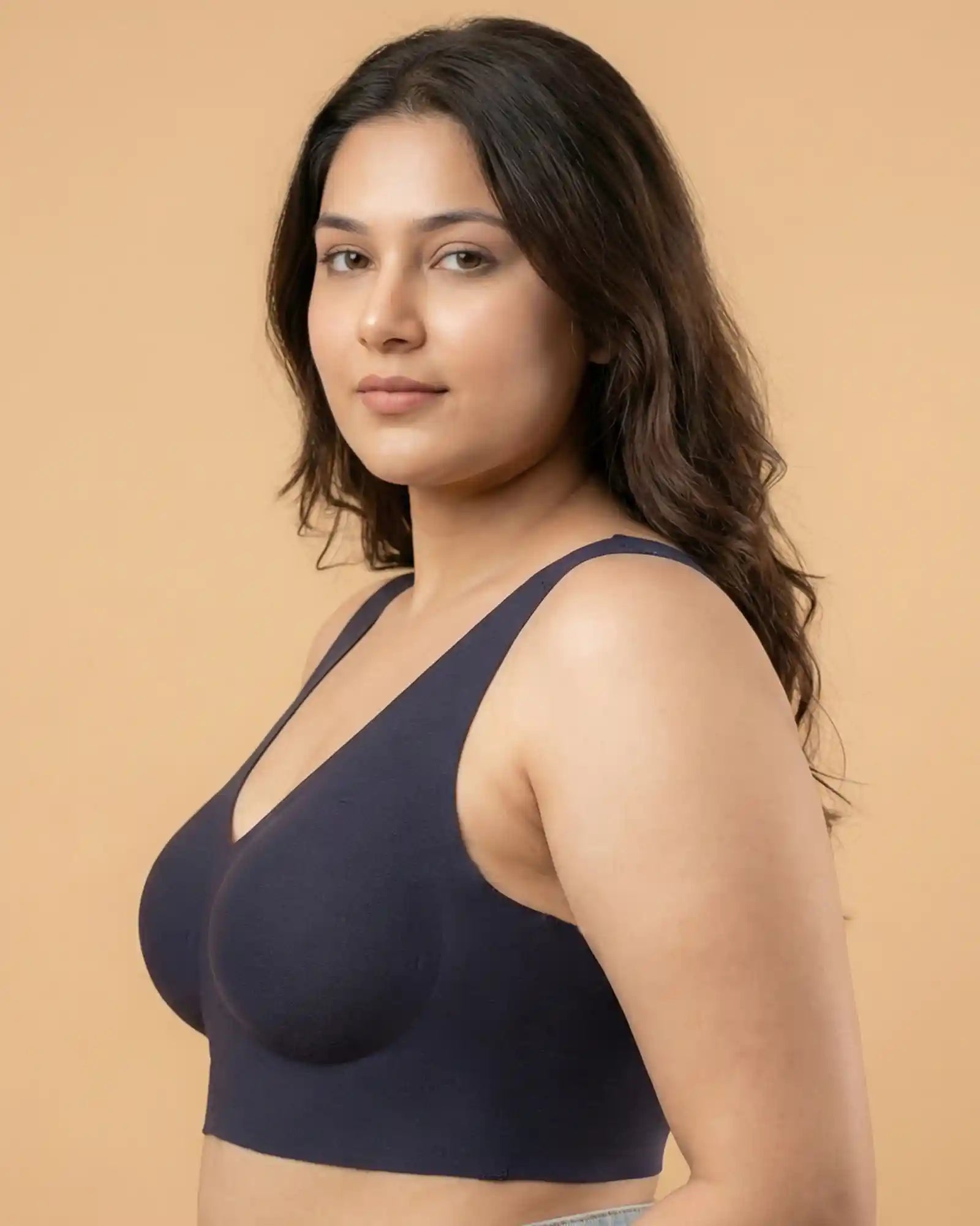 Intimist Cotton Padded Full Coverage Plus-Size Bonded Bra (918-Navy)