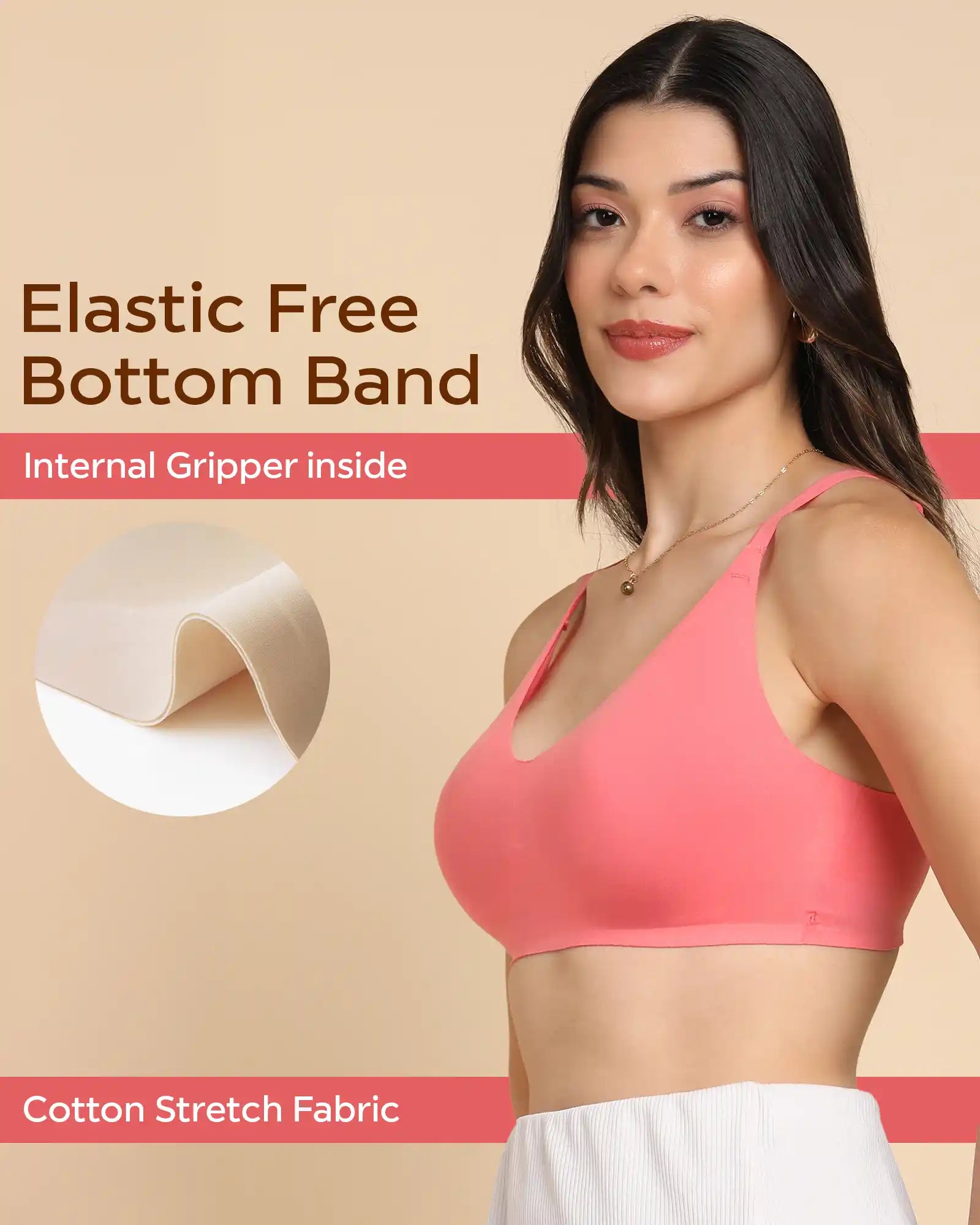 Intimist Bonded Breathable Cotton Non-Padded Full-Coverage Bra with Hidden Concealer (935-Coral)