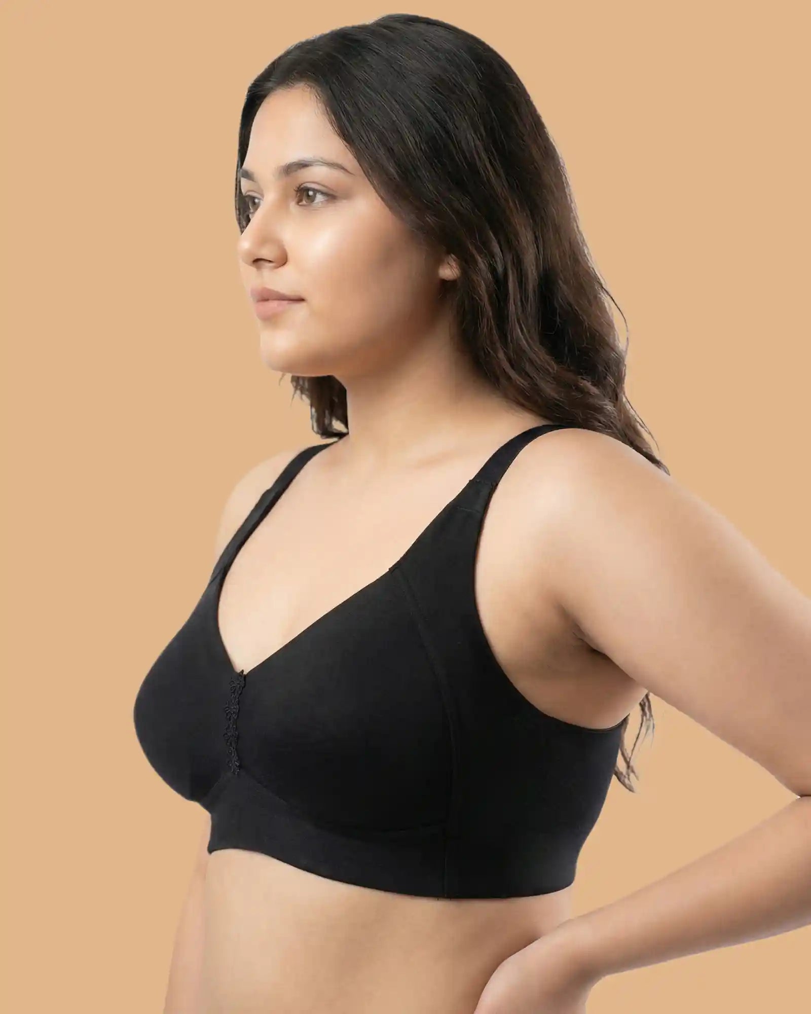 Intimist Cotton Non-Padded Plus-Size Minimiser M-Frame Bonded Bra (9303)(Black)