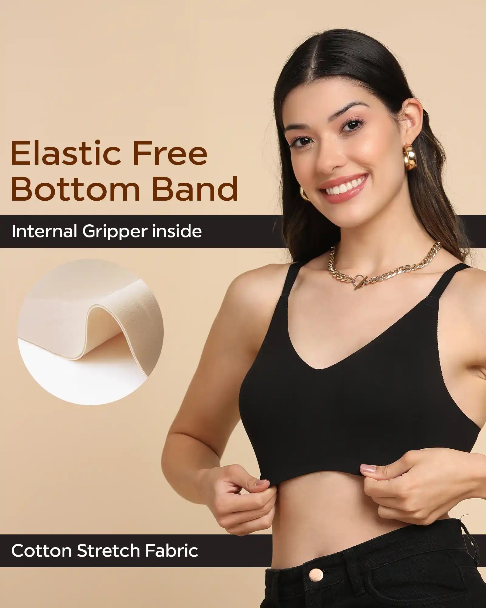 Intimist Bonded Breathable Cotton Non-Padded Full-Coverage Bra with Hidden Concealer (935-Black)