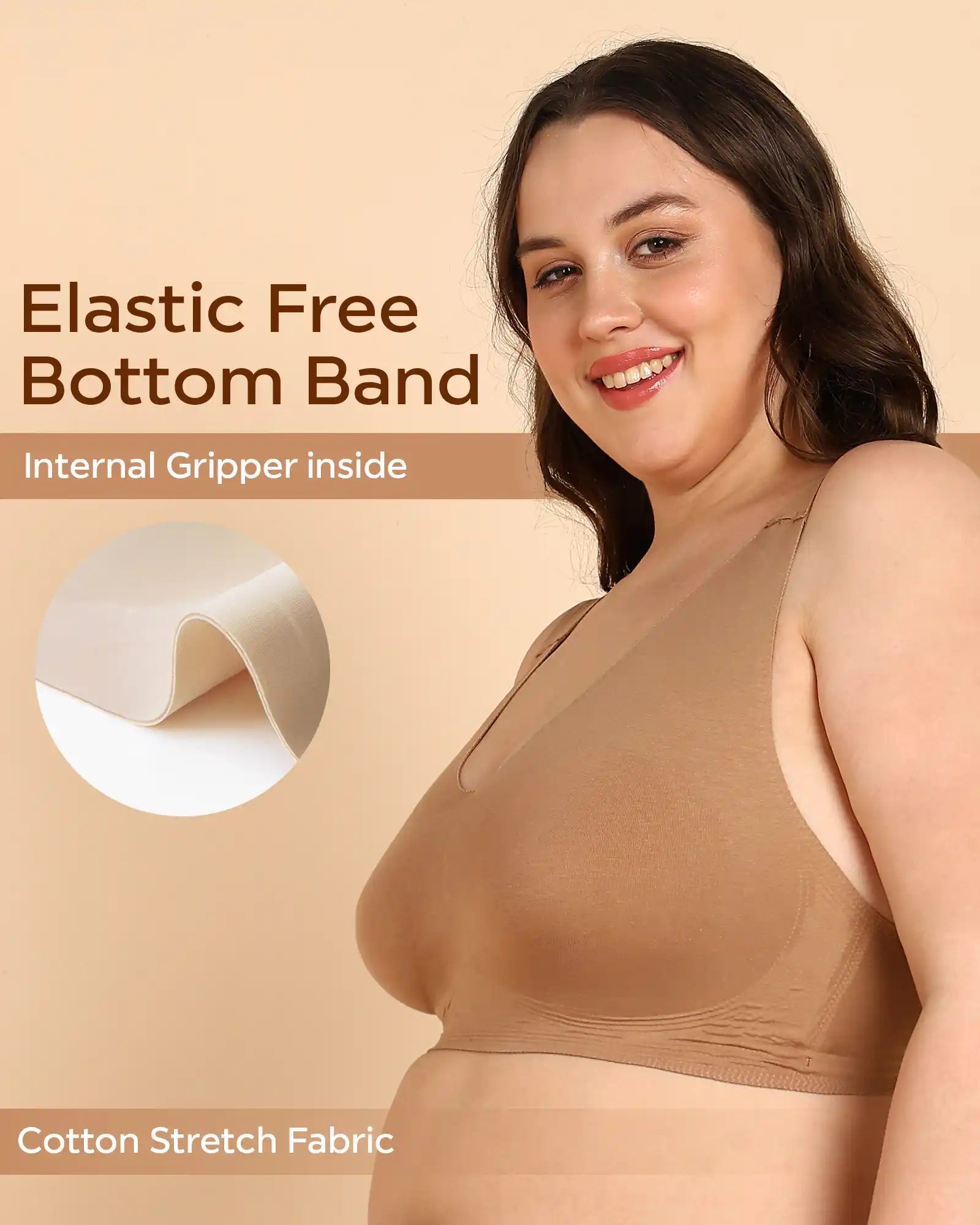 Intimist Bonded Breathable Cotton Plus-Size Full-Coverage Bra with Hidden Concealer (915-Fawn)