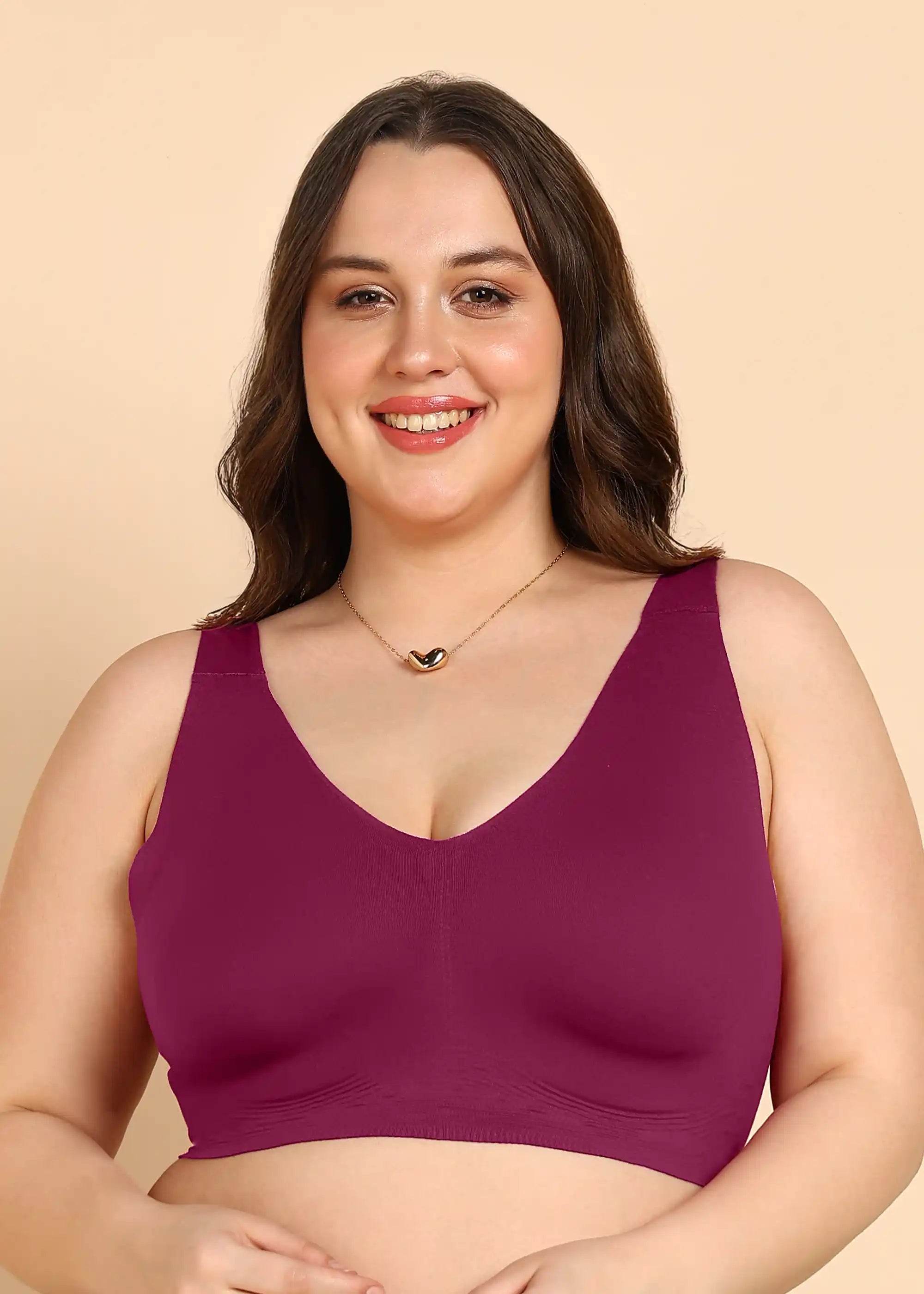 Intimist Bonded Breathable Cotton Plus-Size Padded Full-Coverage Bra (918-Wine)
