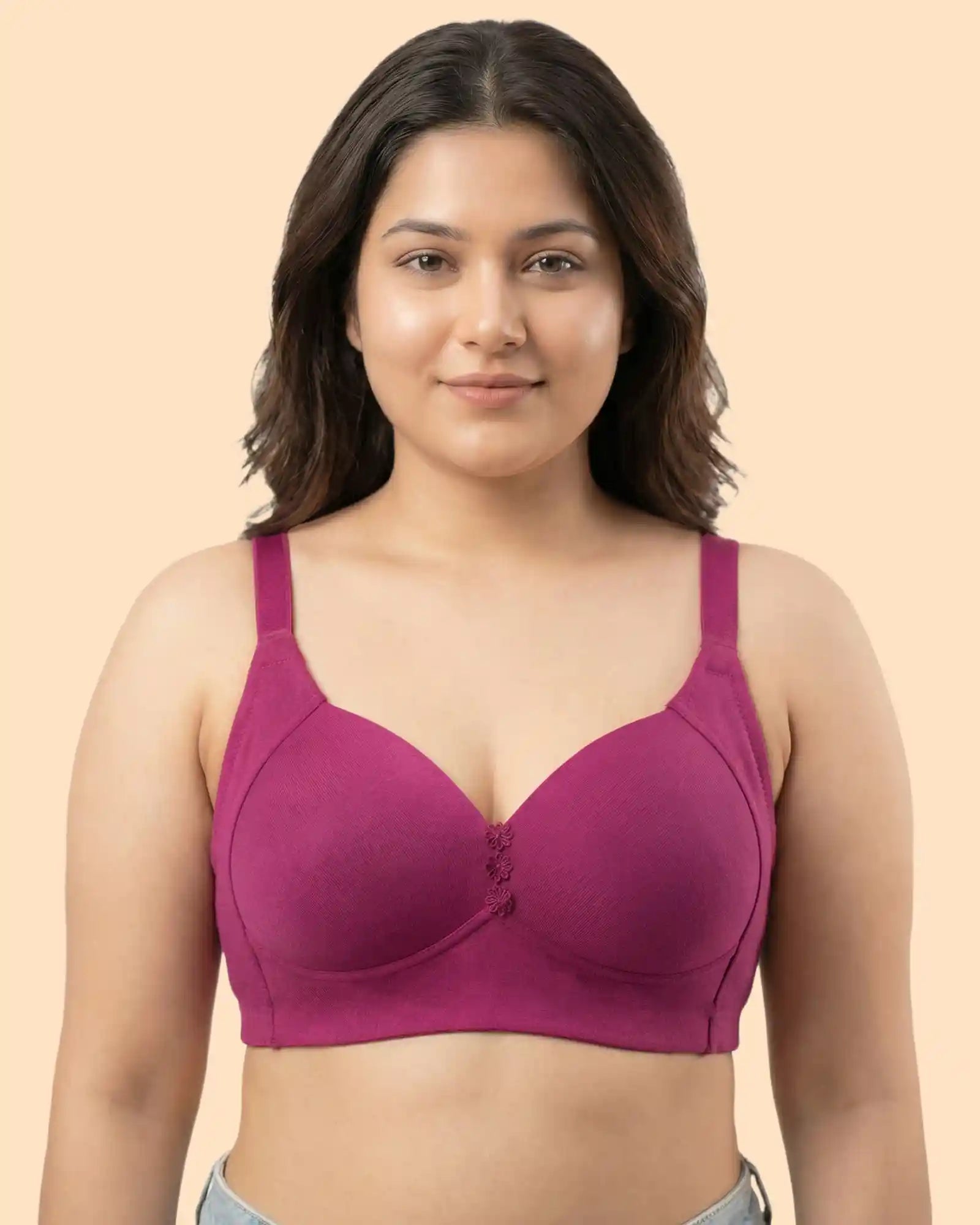Intimist Cotton Padded Plus-Size M-Frame Minimiser Bonded Bra (9203)(Wine)
