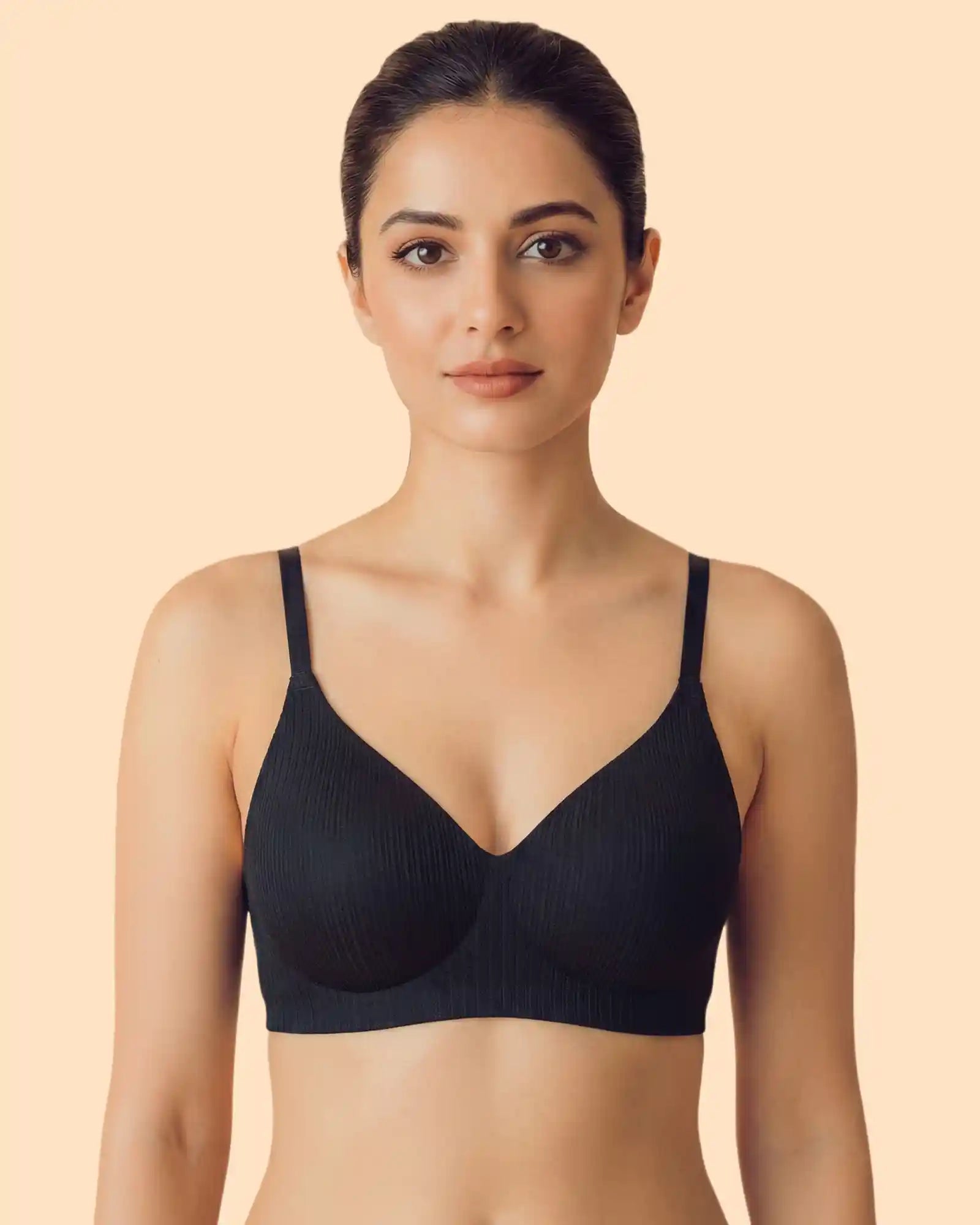 Intimist Ribbed Polyamide Padded Bonded Bra (998)(Black)