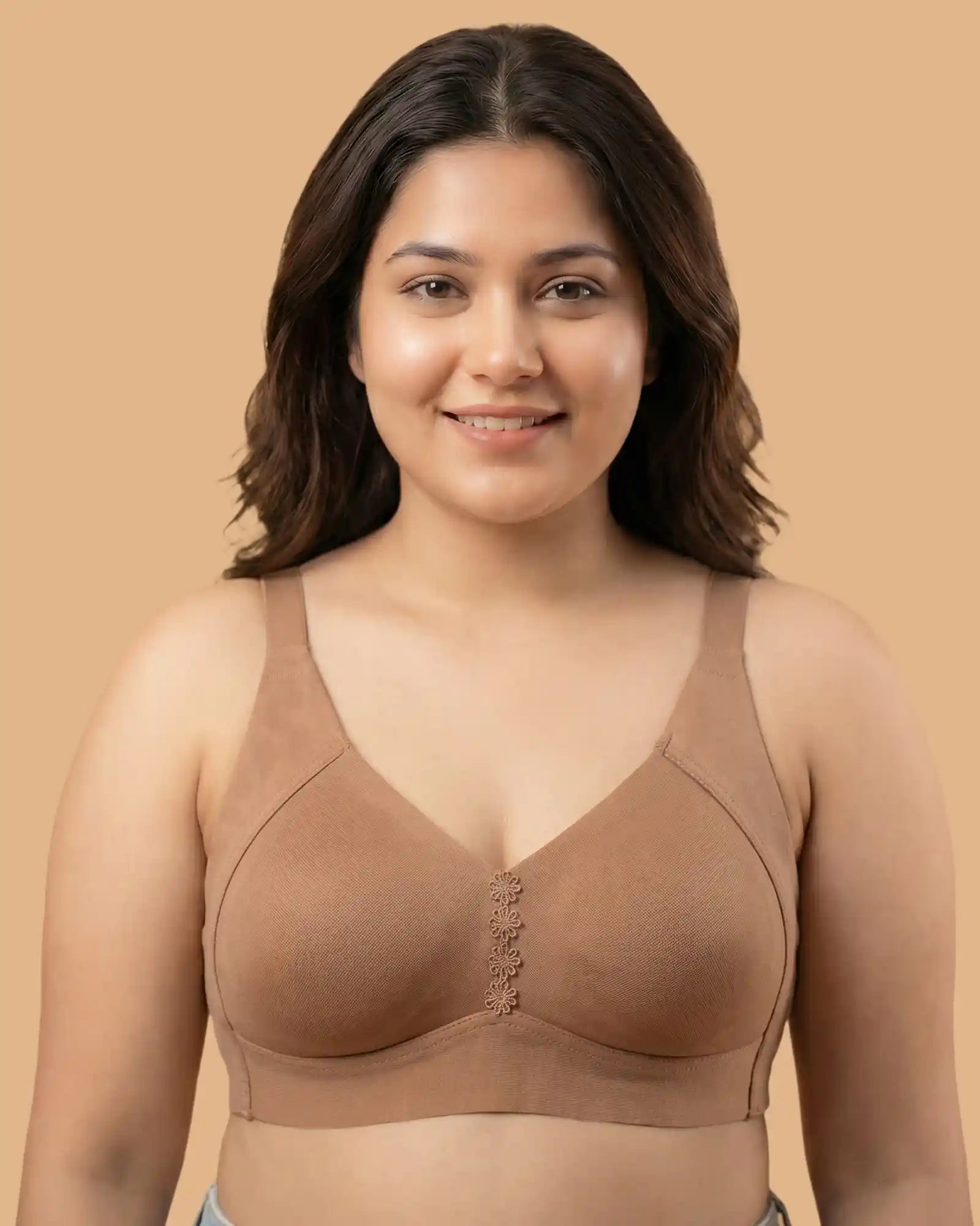 Intimist Cotton Non-Padded Plus-Size Minimiser M-Frame Bonded Bra (9303)(Fawn)