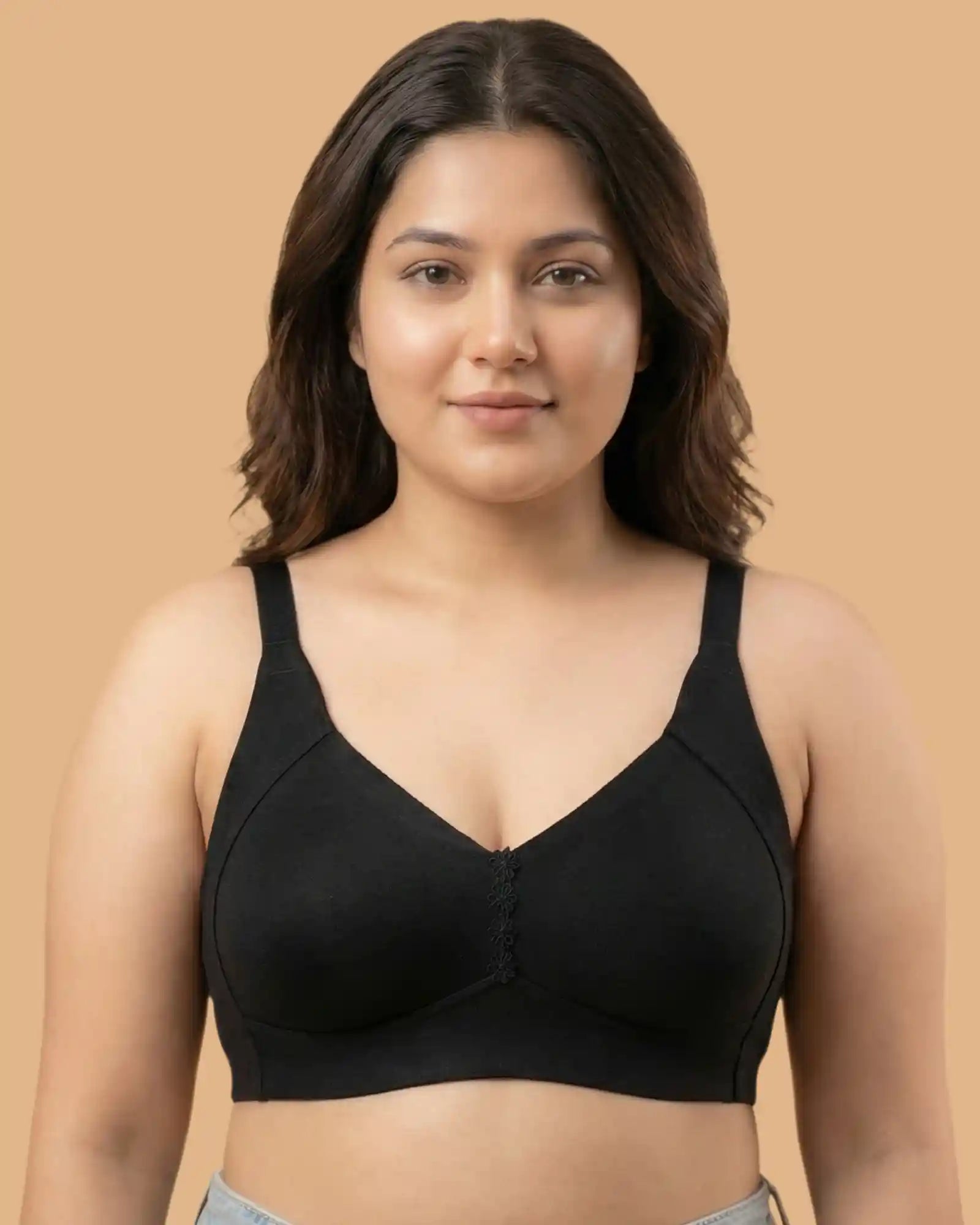 Intimist Cotton Non-Padded Plus-Size Minimiser M-Frame Bonded Bra (9303)(Black)