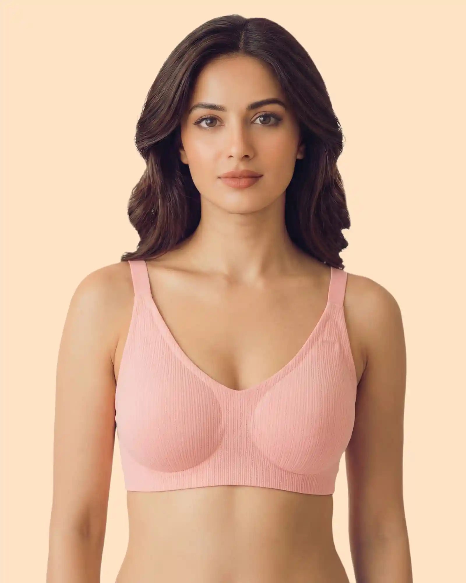 Intimist Ribbed Polyamide Padded Bonded Bra (998)(Peach)