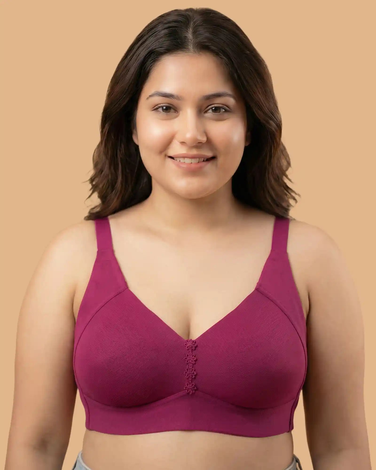 Intimist Cotton Non-Padded Plus-Size Minimiser M-Frame Bonded Bra (9303)(Wine)