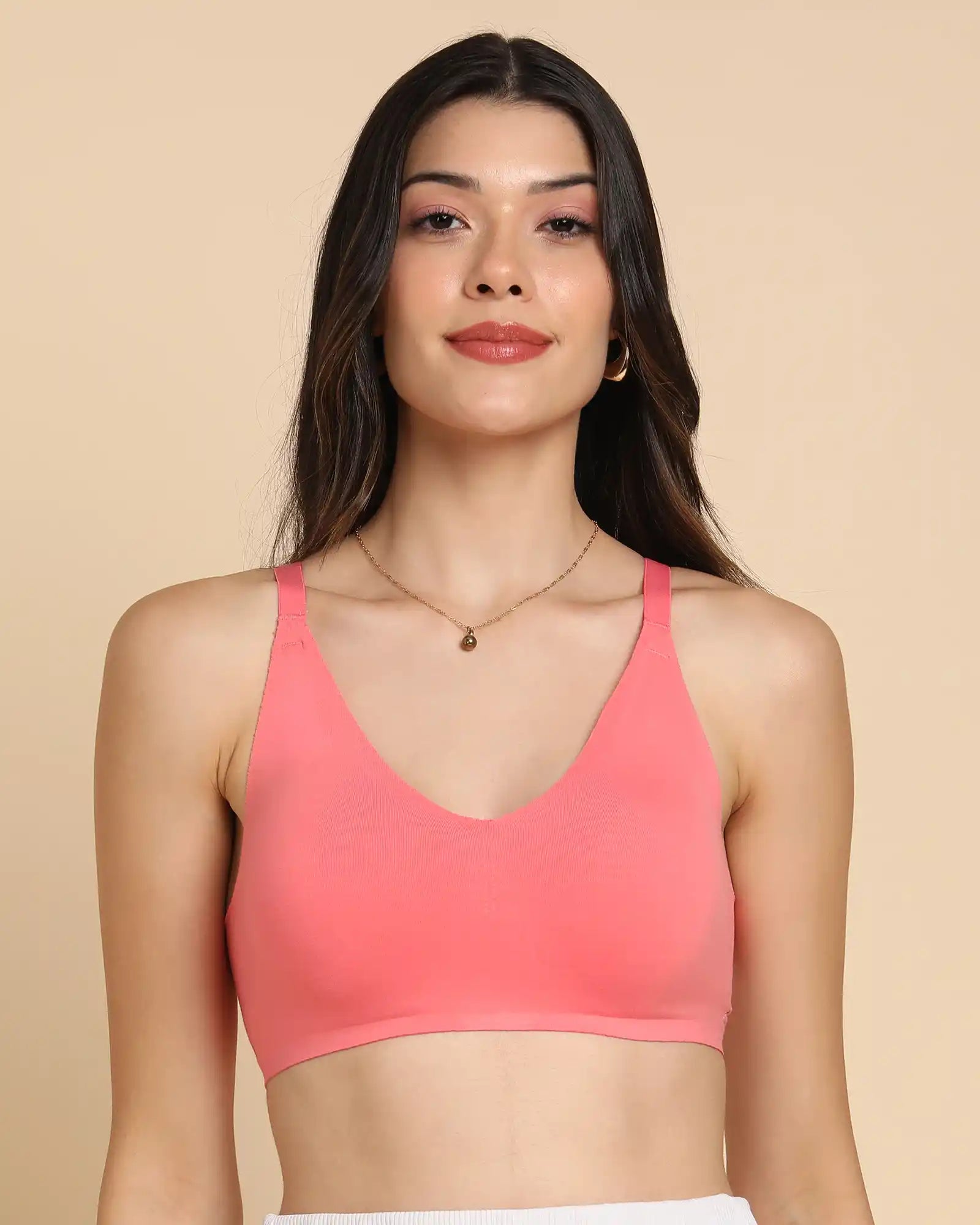 Intimist Bonded Breathable Cotton Non-Padded Full-Coverage Bra with Hidden Concealer (935-Coral)