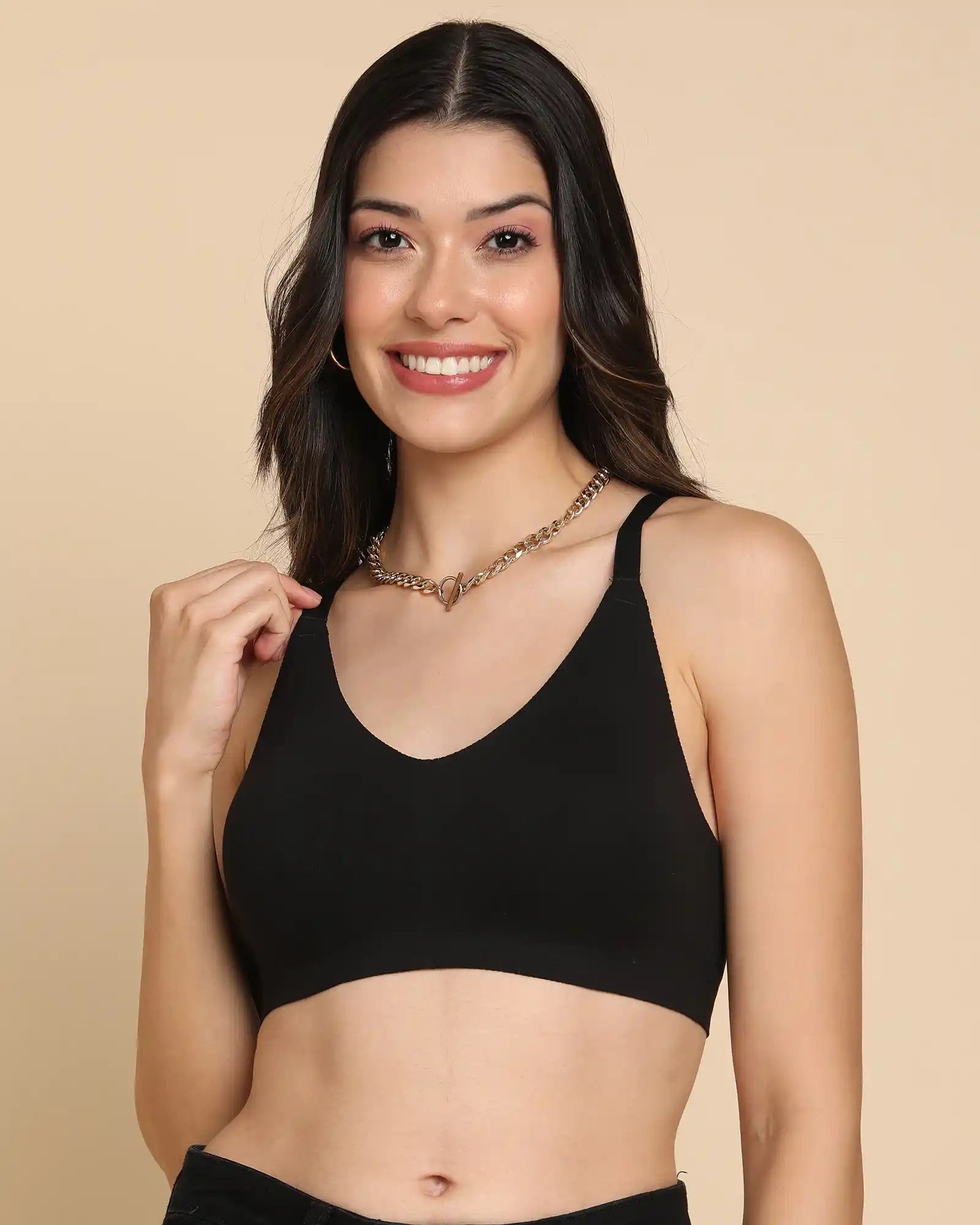 Intimist Bonded Breathable Cotton Non-Padded Full-Coverage Bra with Hidden Concealer (935-Black)