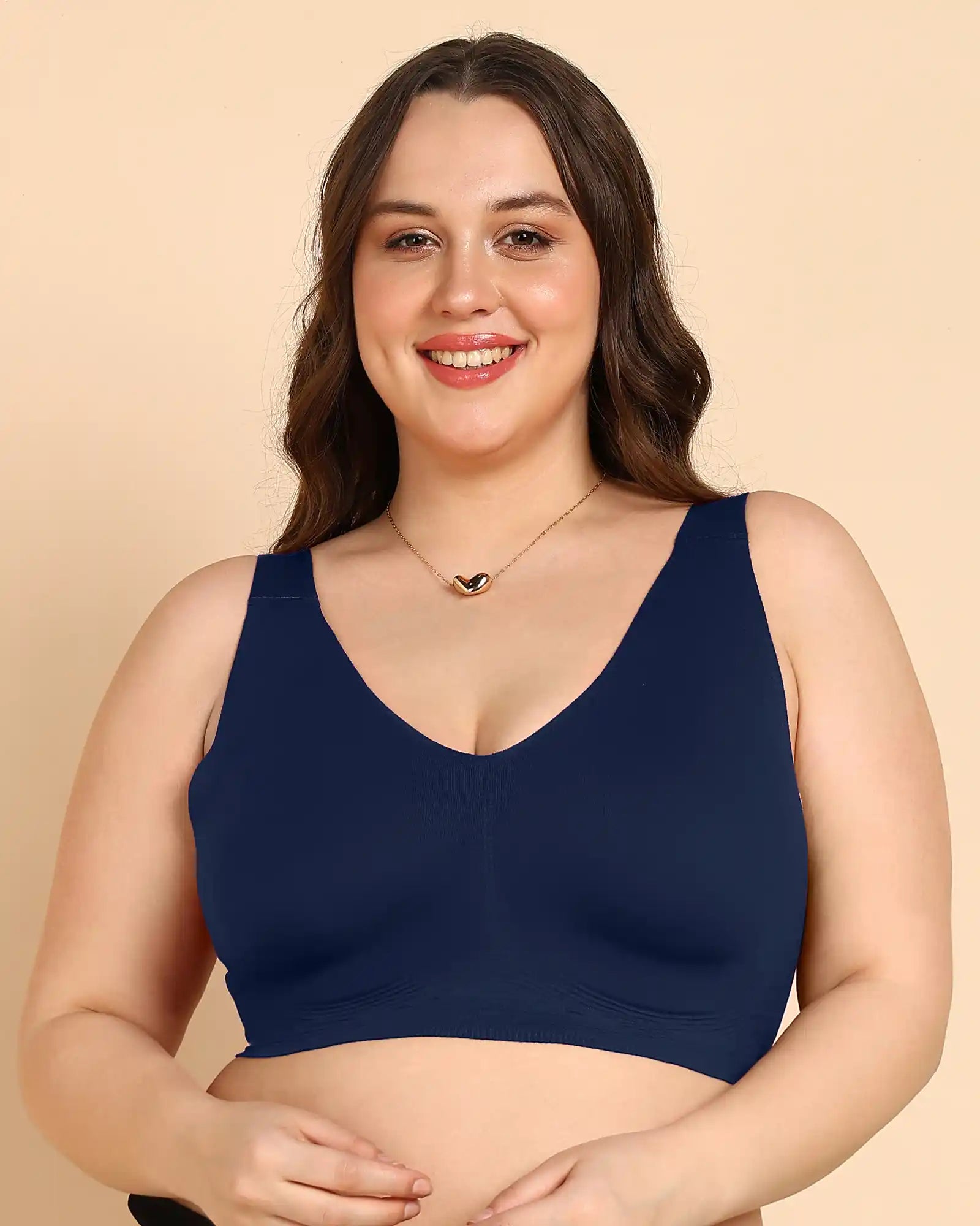 Intimist Bonded Breathable Cotton Plus-Size Full-Coverage Bra with Hidden Concealer (915-Navy)