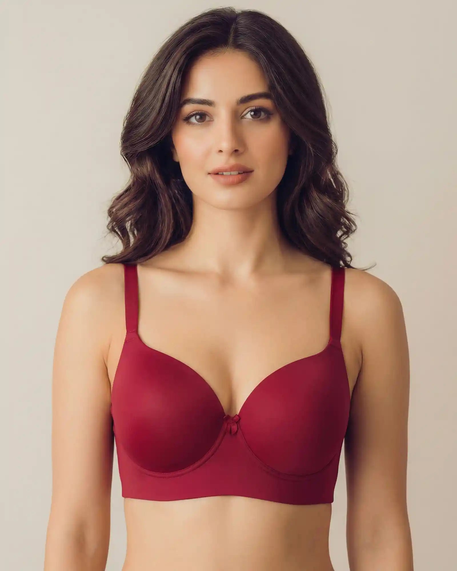 Intimist Everyday Lightly Padded Non-Wired Polyamide Bonded Bra (95991 Maroon)