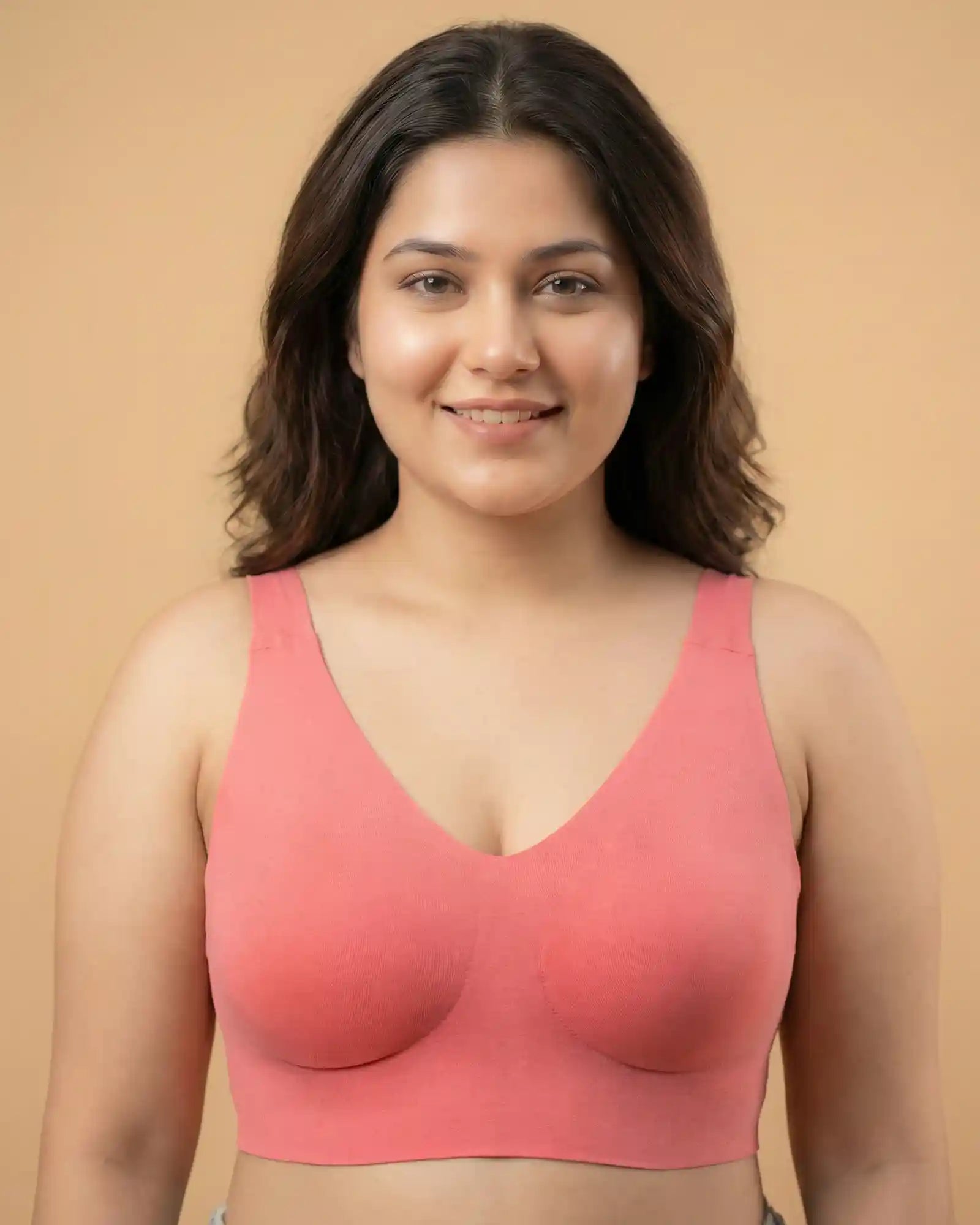 Intimist Cotton Non-Padded Plus-Size Bonded Bra with Hidden Concealer (915-Coral)