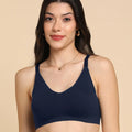 Intimist Bonded Breathable Cotton Non-Padded Full-Coverage Bra with Hidden Concealer (935-Navy)