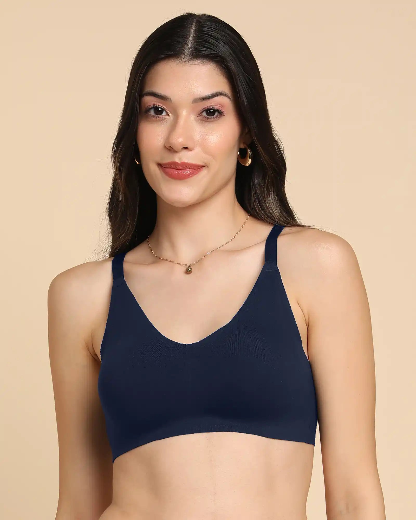 Intimist Bonded Breathable Cotton Non-Padded Full-Coverage Bra with Hidden Concealer (935-Navy)