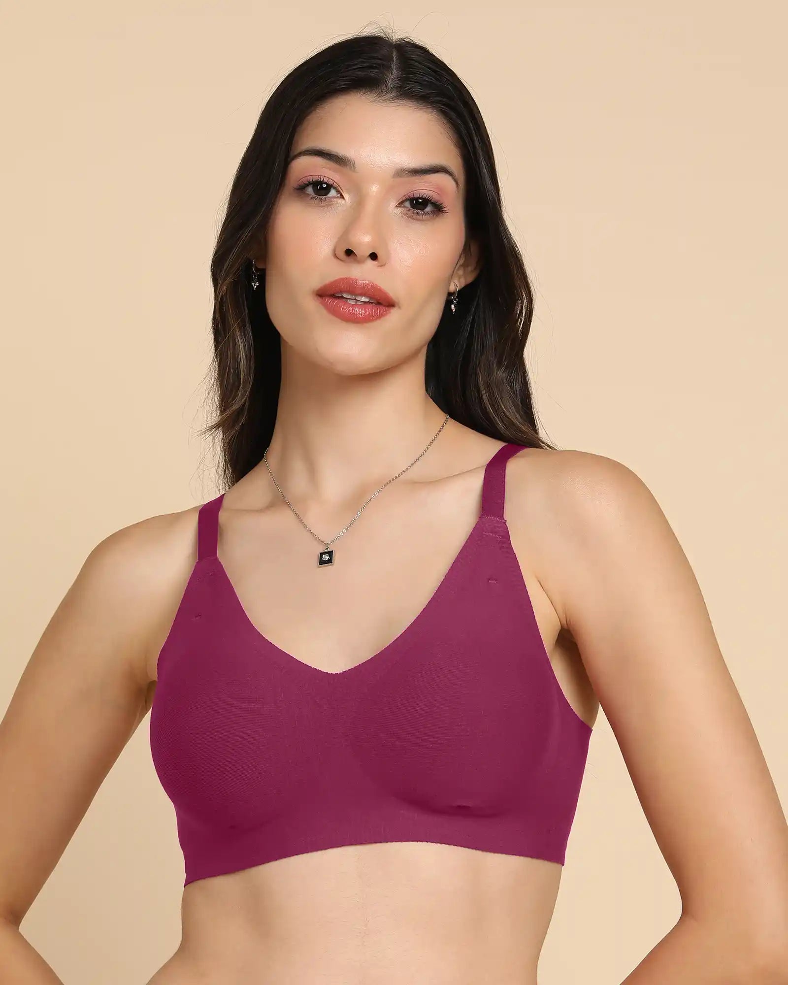 Intimist Bonded Breathable Cotton Padded Full-Coverage Bra (938-Wine)