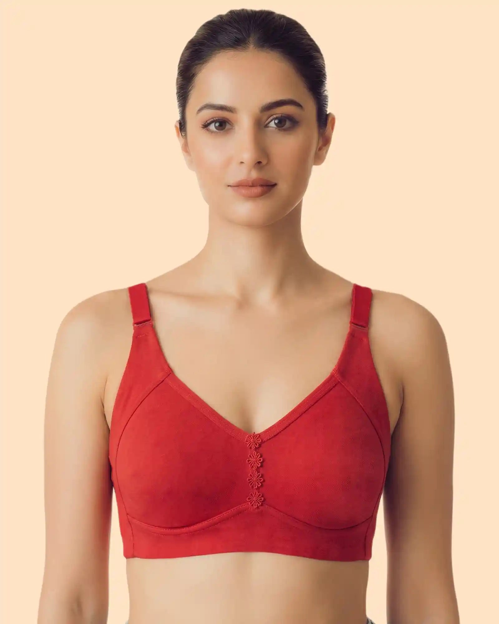 Intimist Cotton Non-Padded Everyday Bonded Minimiser Bra (CT-94005-Red)
