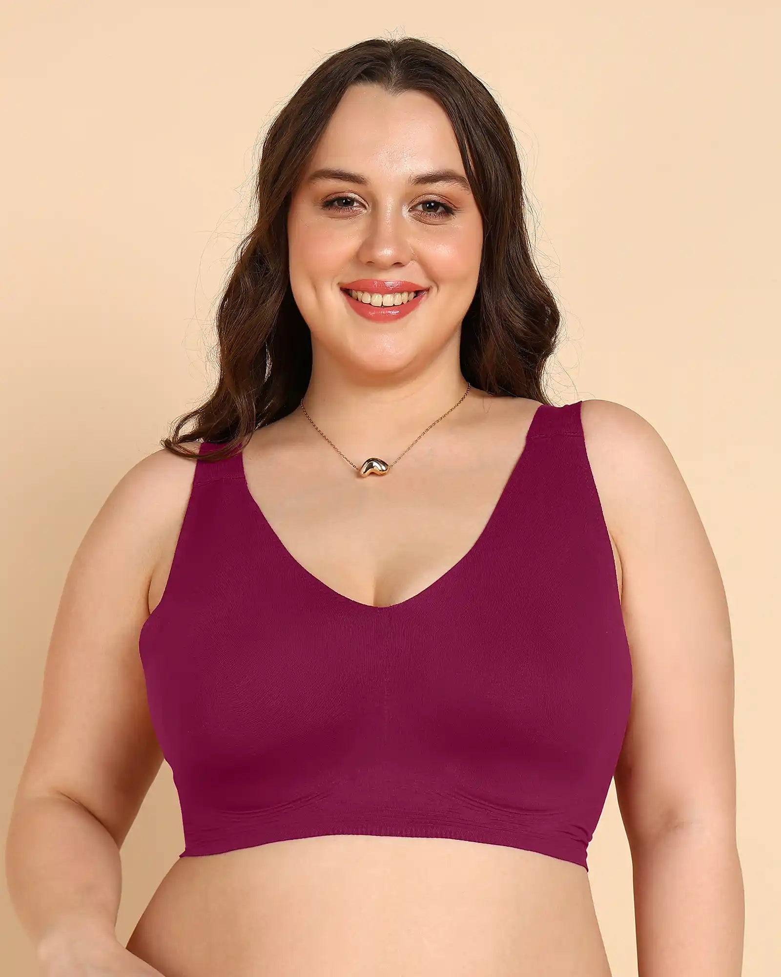 Intimist Bonded Breathable Cotton Plus-Size Full-Coverage Bra with Hidden Concealer (915-Wine)