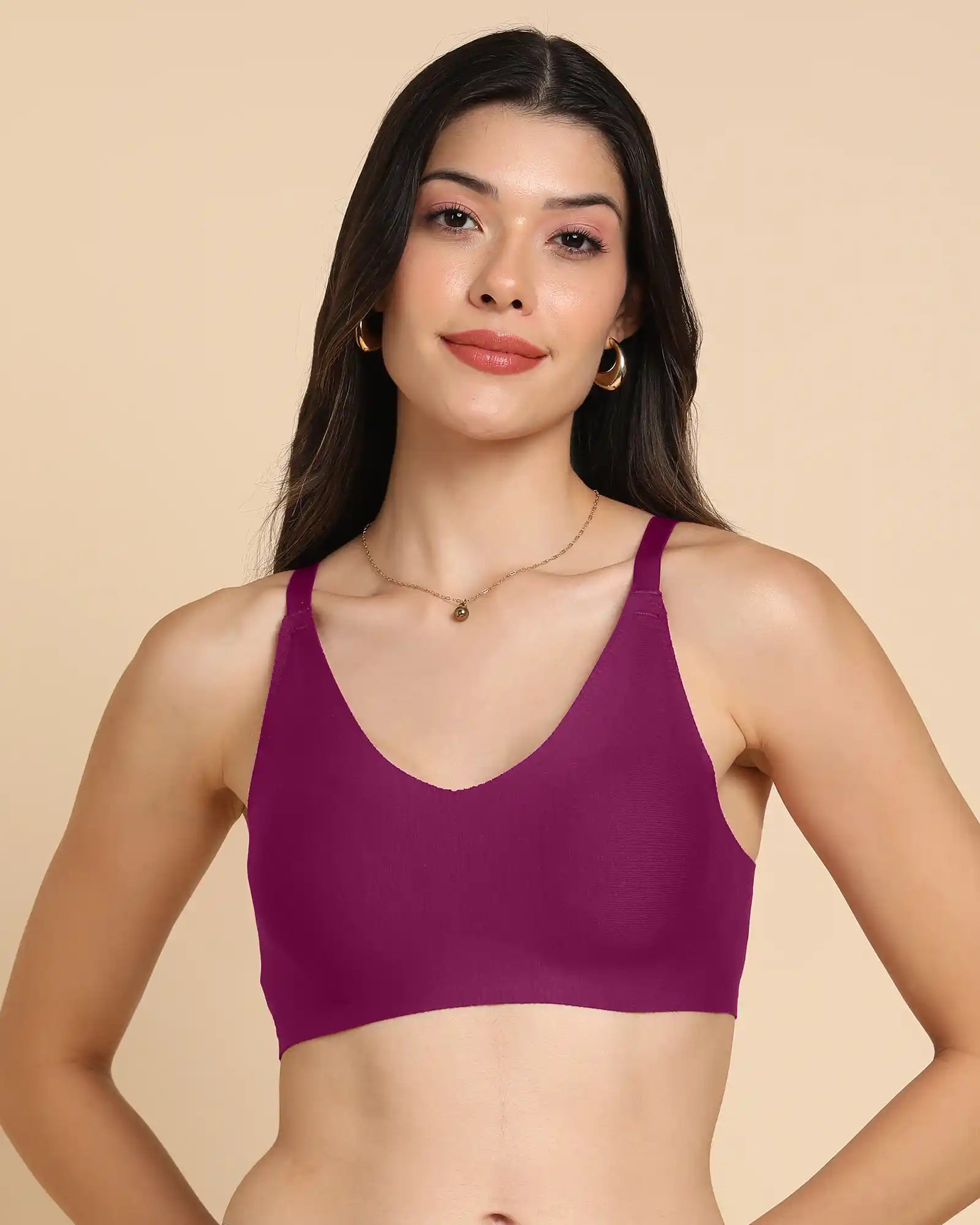 Intimist Bonded Breathable Cotton Non-Padded Full-Coverage Bra with Hidden Concealer (935-Wine)