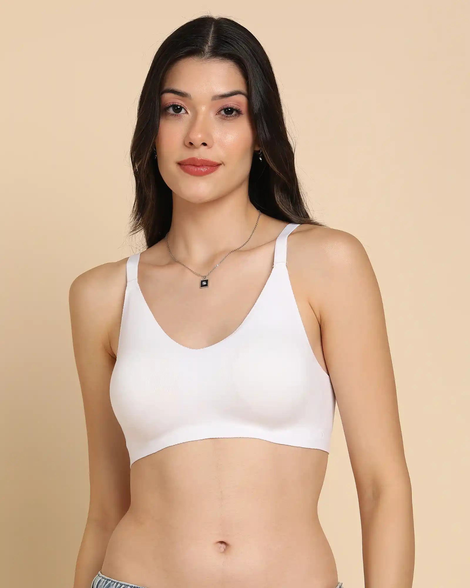 Intimist Bonded Breathable Cotton Non-Padded Full-Coverage Bra with Hidden Concealer (935-White)