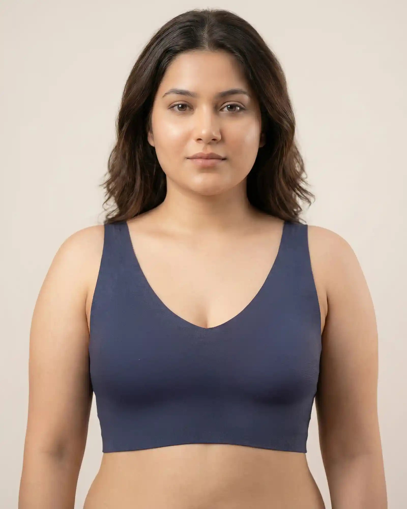 Intimist Cotton Non-Padded Plus-Size Bonded Bra with Hidden Concealer (915-Navy)