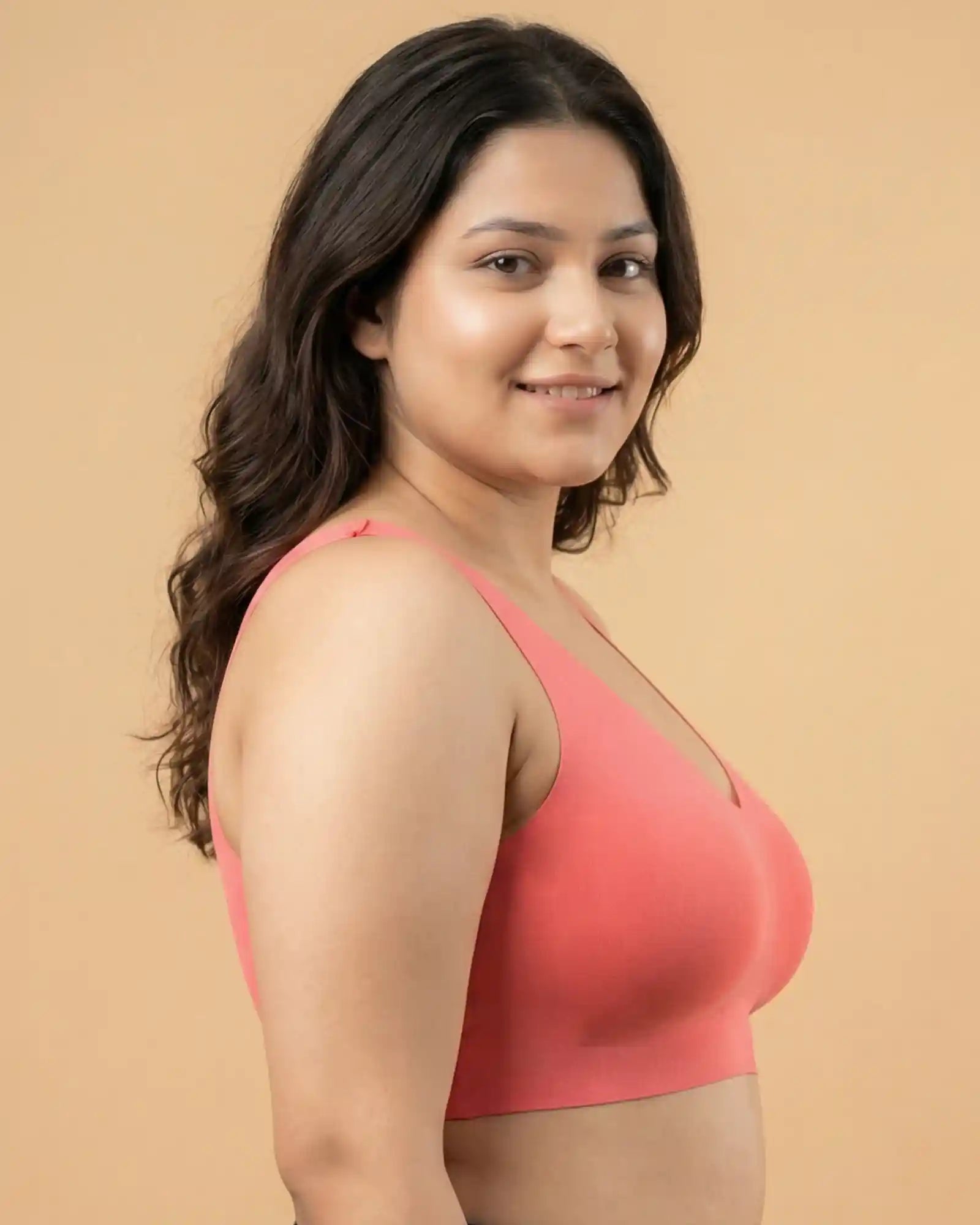 Intimist Cotton Non-Padded Plus-Size Bonded Bra with Hidden Concealer (915-Coral)