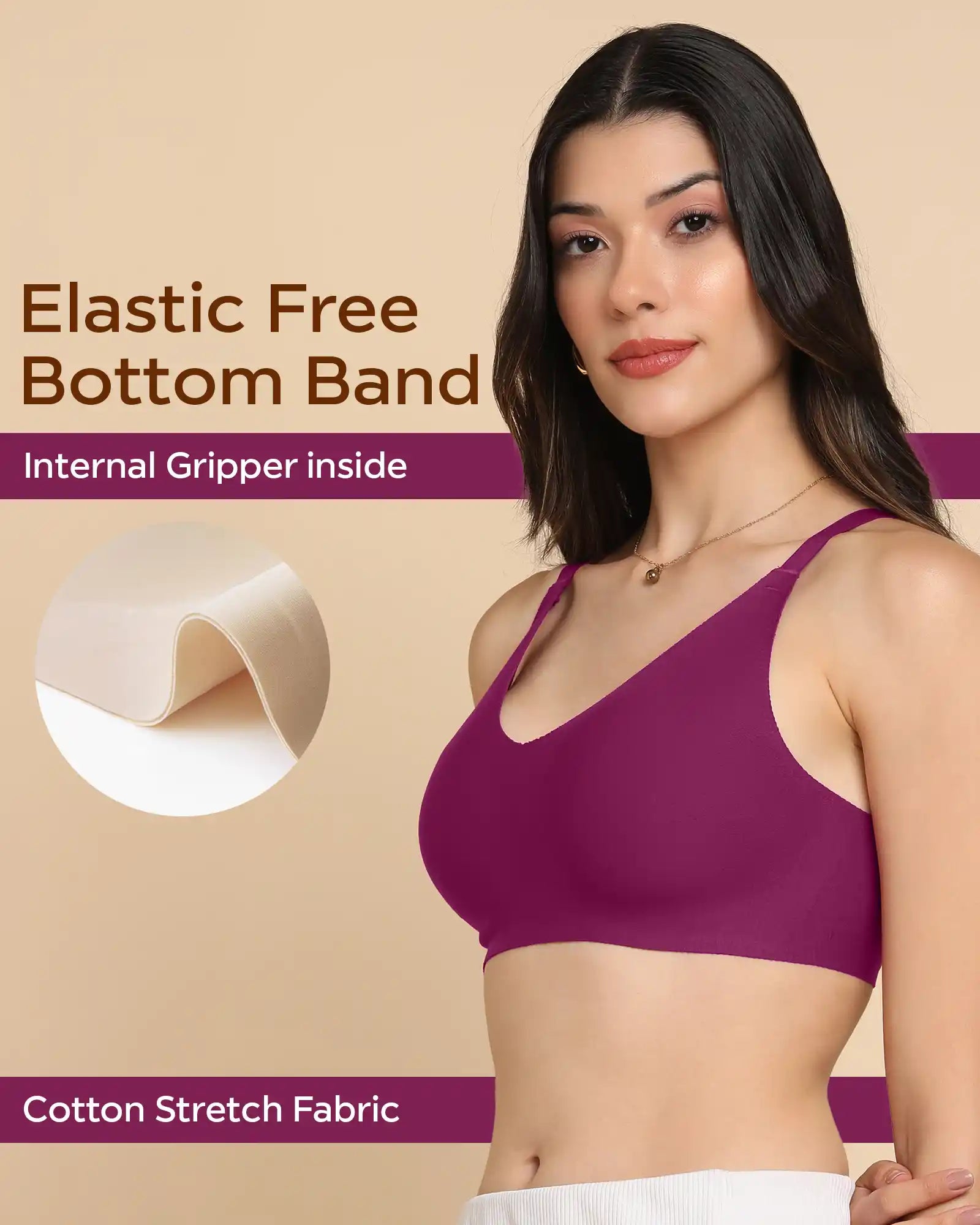 Intimist Bonded Breathable Cotton Non-Padded Full-Coverage Bra with Hidden Concealer (935-Wine)