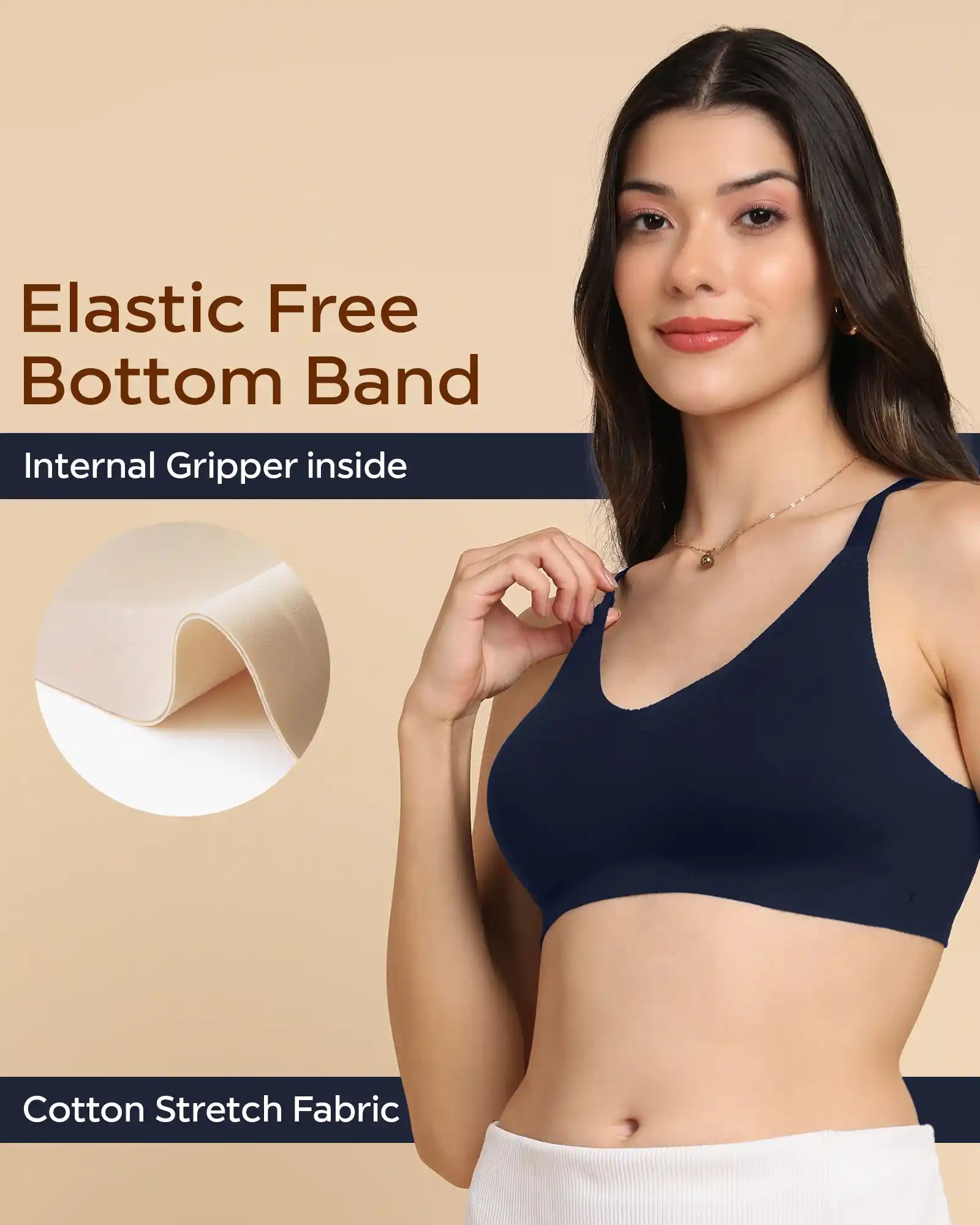 Intimist Bonded Breathable Cotton Non-Padded Full-Coverage Bra with Hidden Concealer (935-Navy)