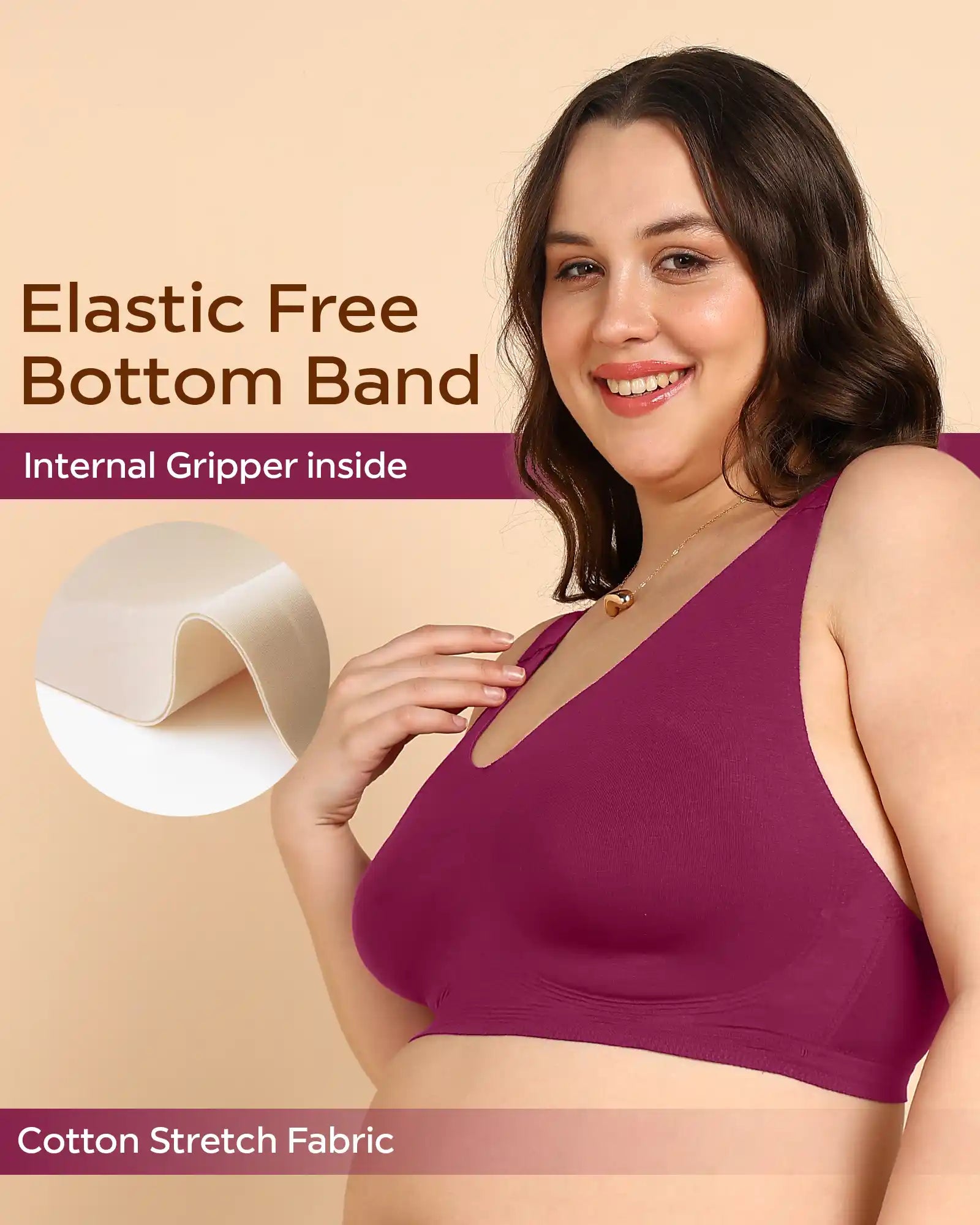Intimist Bonded Breathable Cotton Plus-Size Padded Full-Coverage Bra (918-Wine)