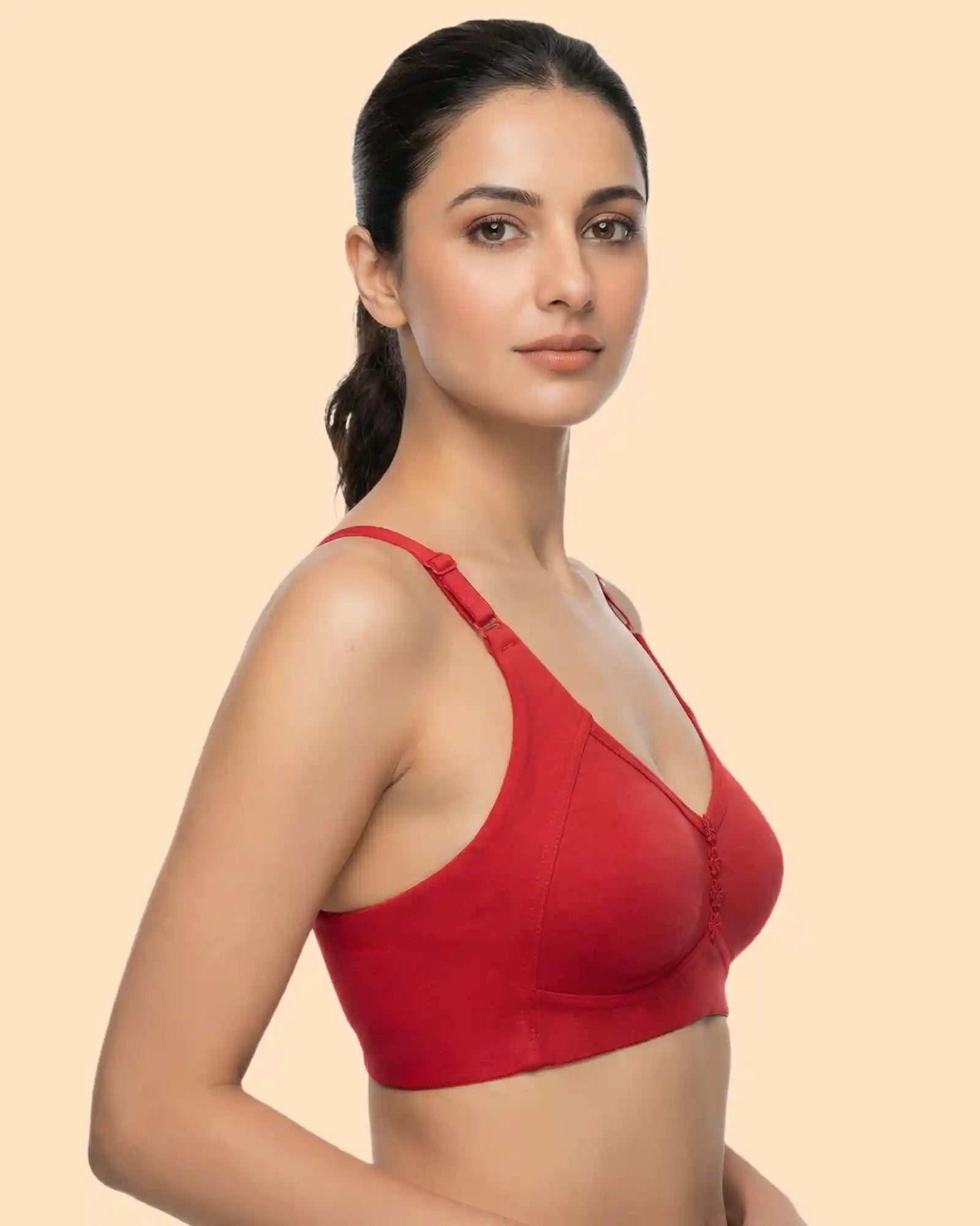 Intimist Cotton Non-Padded Everyday Bonded Minimiser Bra (CT-94005-Red)