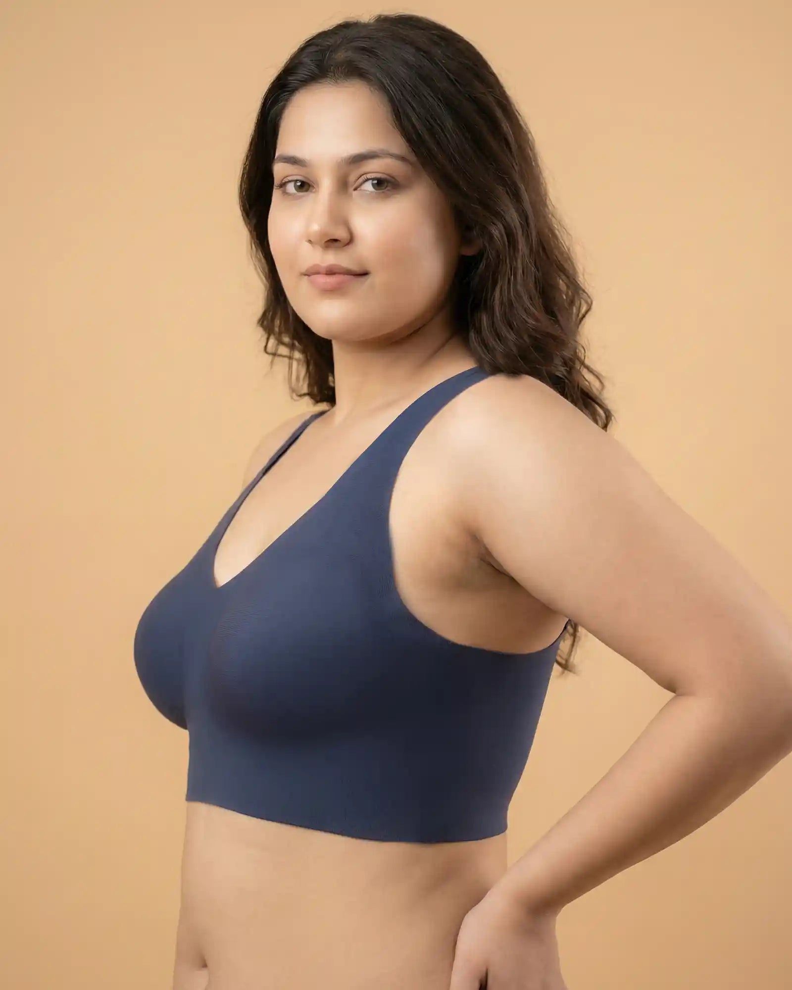 Intimist Cotton Non-Padded Plus-Size Bonded Bra with Hidden Concealer (915-Navy)