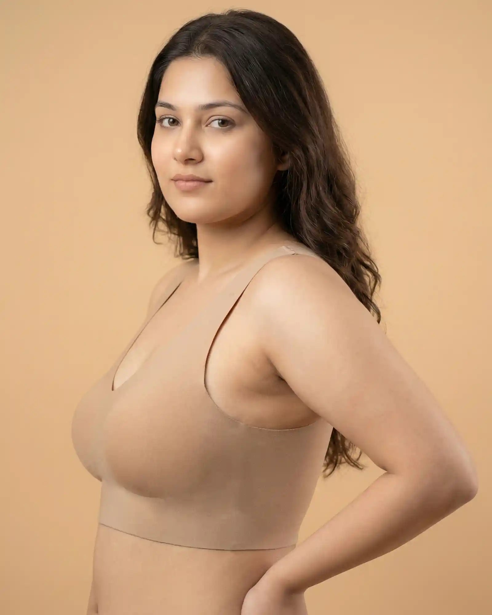 Intimist Cotton Non-Padded Plus-Size Bonded Bra with Hidden Concealer (915-Fawn)