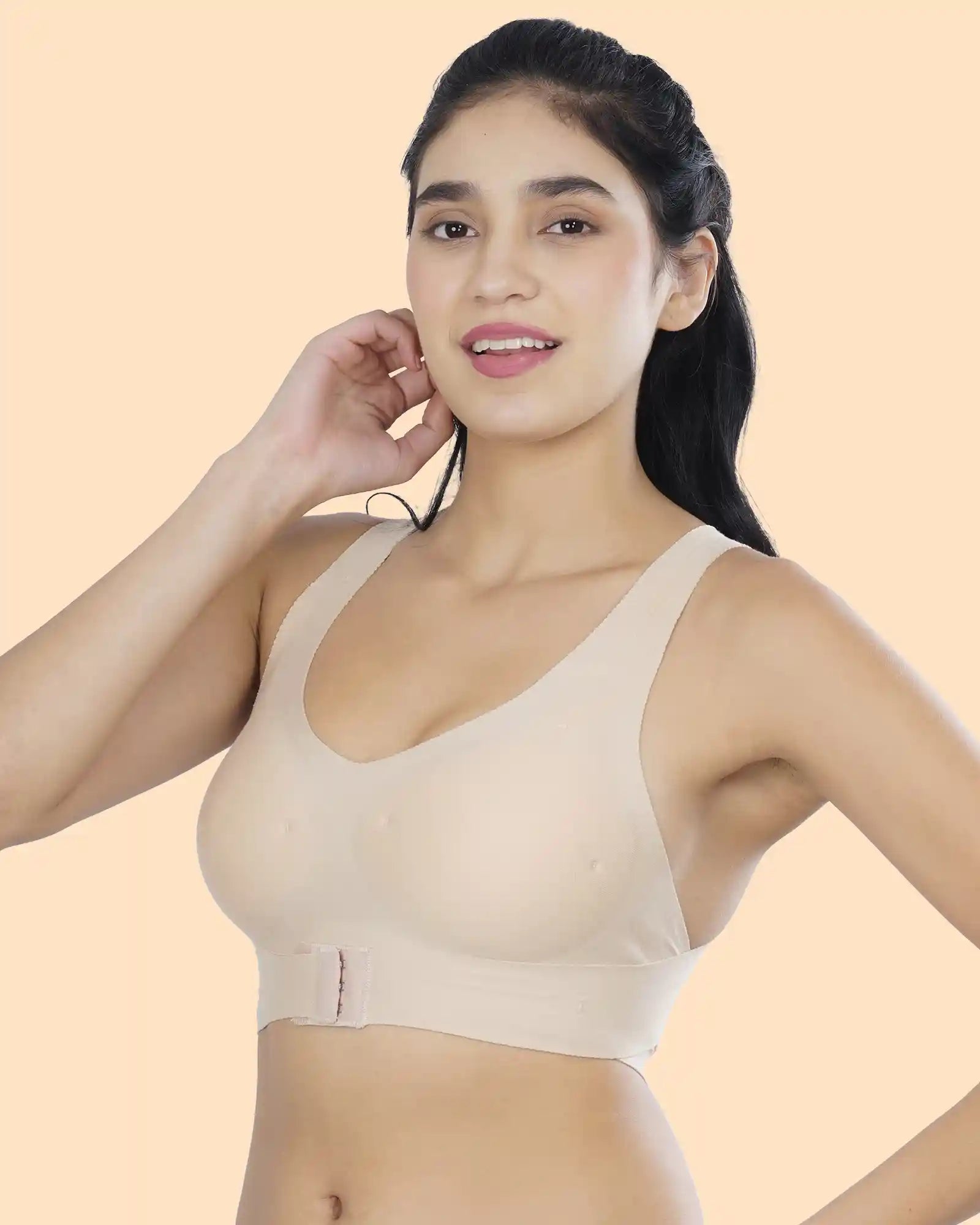 Intimist Bonded Gym Bra with Crisscross Back | Padded | Soft Polyamide (987-SKIN)