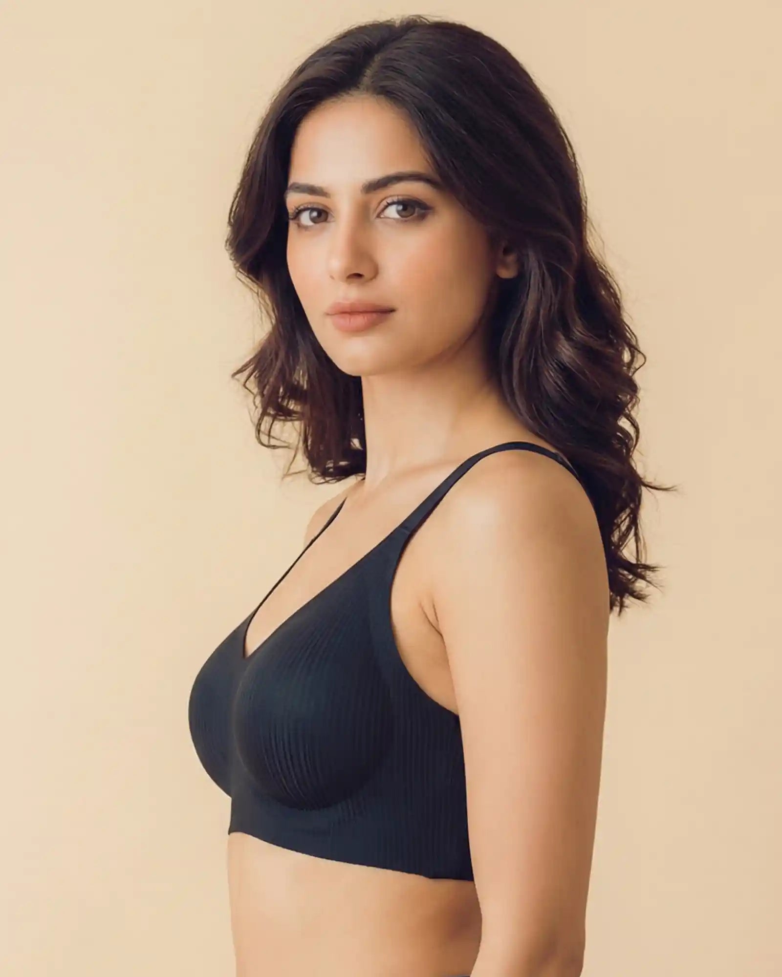 Intimist Ribbed Polyamide Padded Bonded Bra (998)(Black)