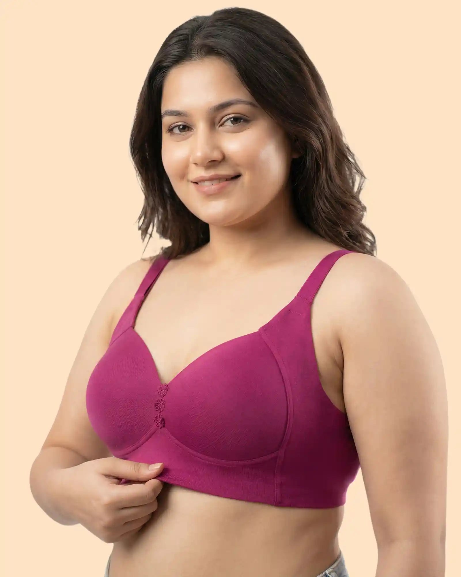 Intimist Cotton Padded Plus-Size M-Frame Minimiser Bonded Bra (9203)(Wine)