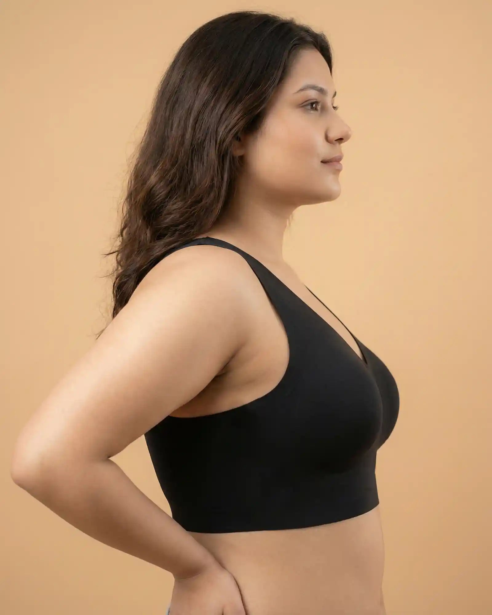 Intimist Cotton Non-Padded Plus-Size Bonded Bra with Hidden Concealer (915-Black)