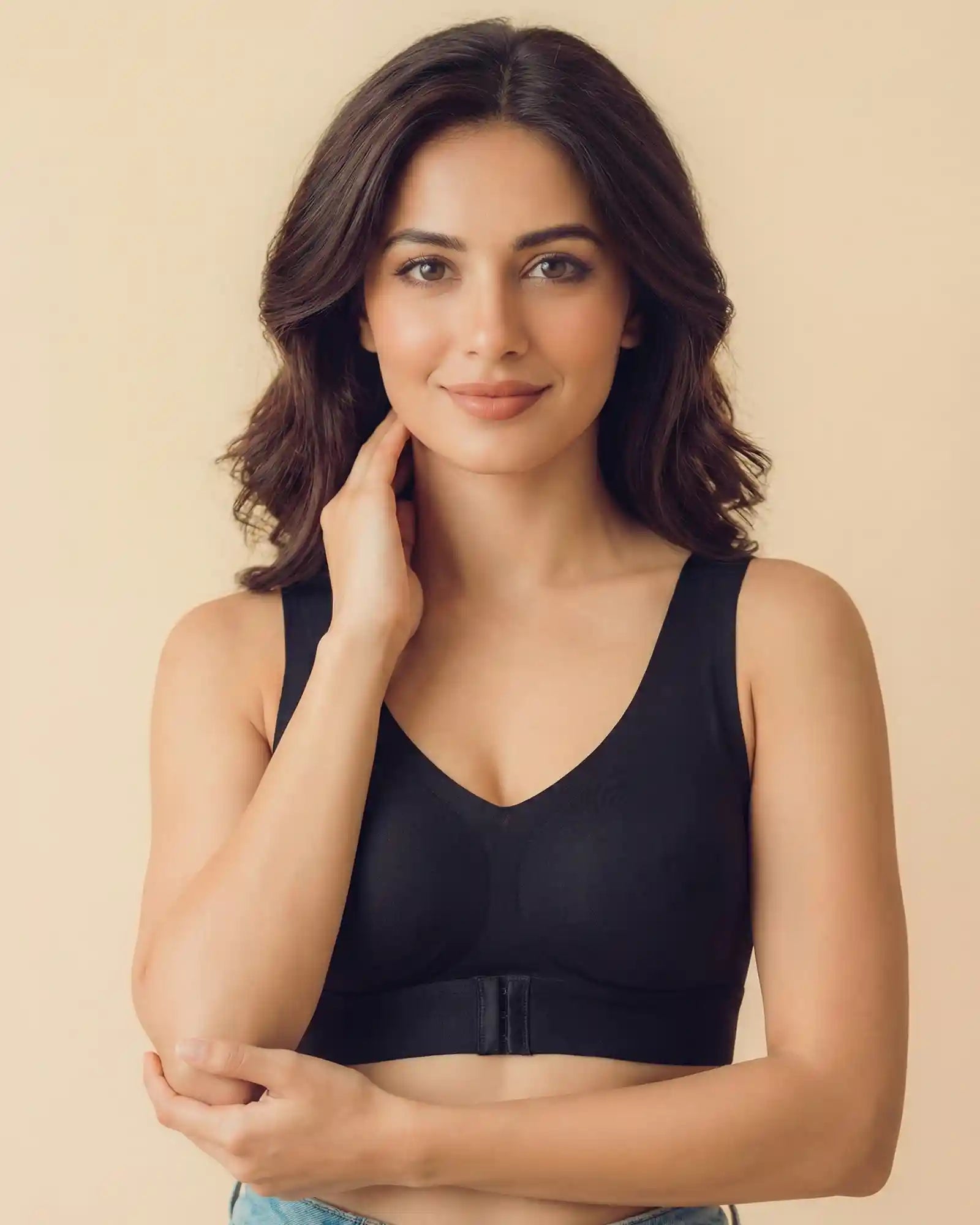 Intimist Bonded Gym Bra with Crisscross Back | Non-Padded | Breathable Cotton (995)(Black)