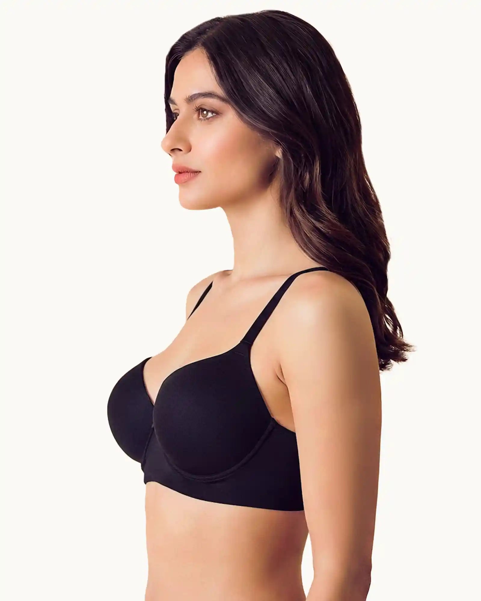 Intimist Cotton Non-wired Push-Up Bonded Bra (Level-3 Padding) with 3/4th Coverage (93510) (Black))